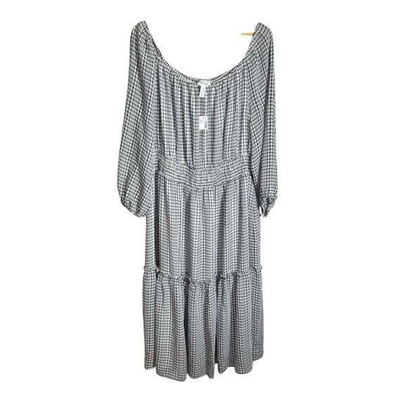 Addition Elle Long Sleeve Off the Shoulder Gingham Midi Dress Size 3x NWT - Picture 12 of 15